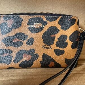 Coach Tan and Black Leopard Print Wristlet
